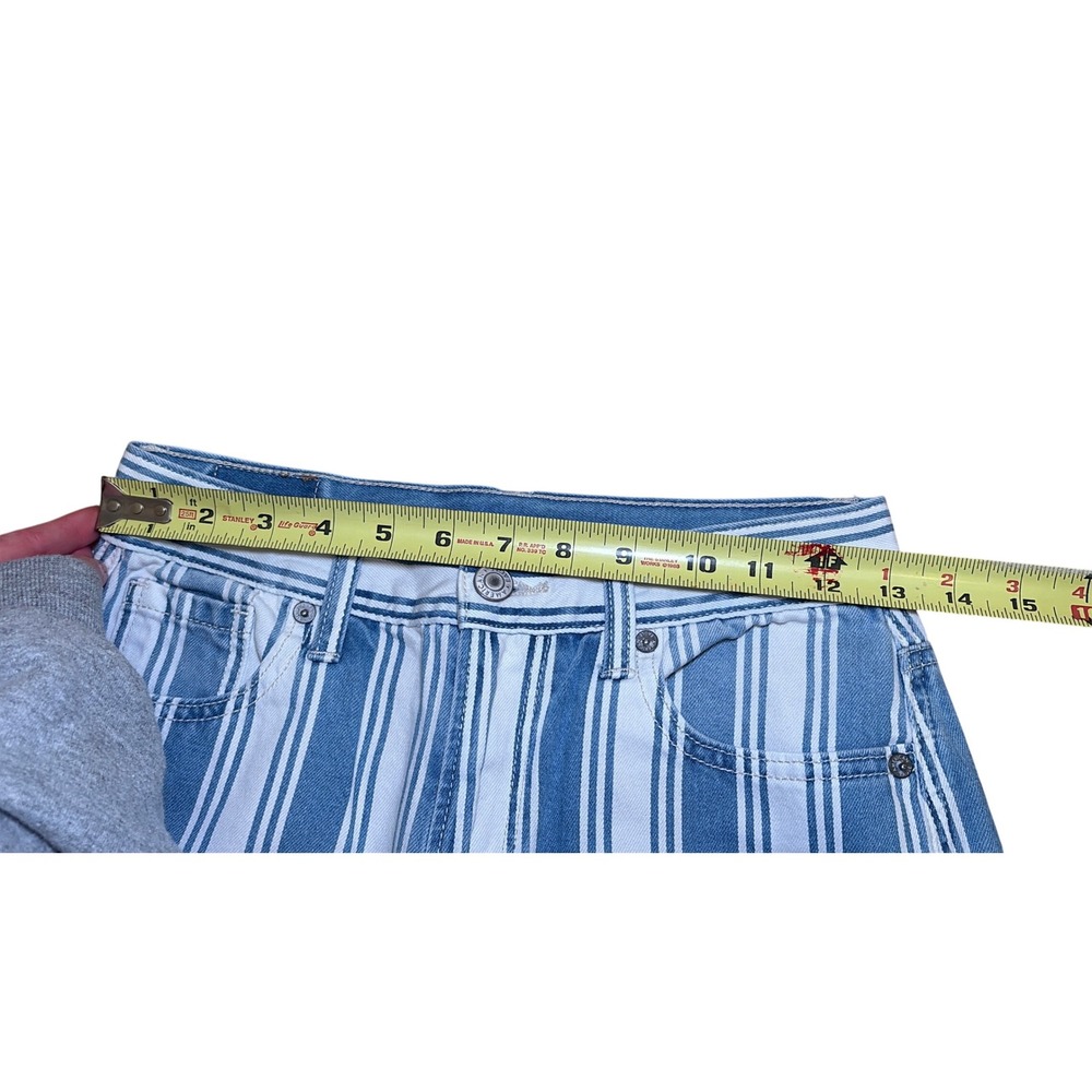 American Eagle Striped Mom Jeans Size 0 Blue White Cotton High Rise Retro Trendy - Picture 7 of 10